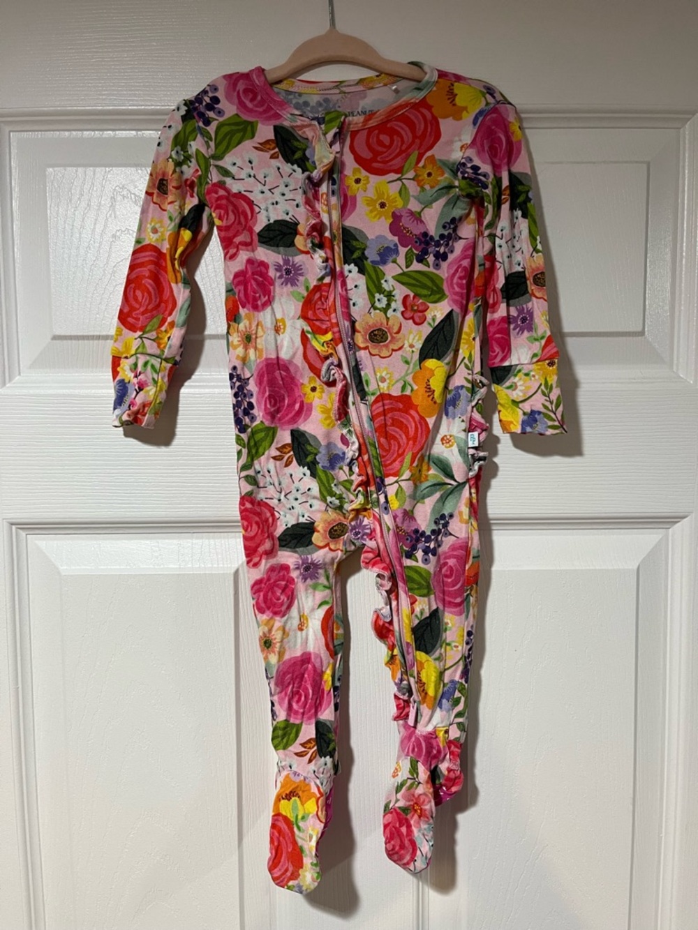 Posh PeanFloral Print Pink Baby One-Piece Footed Pajamas